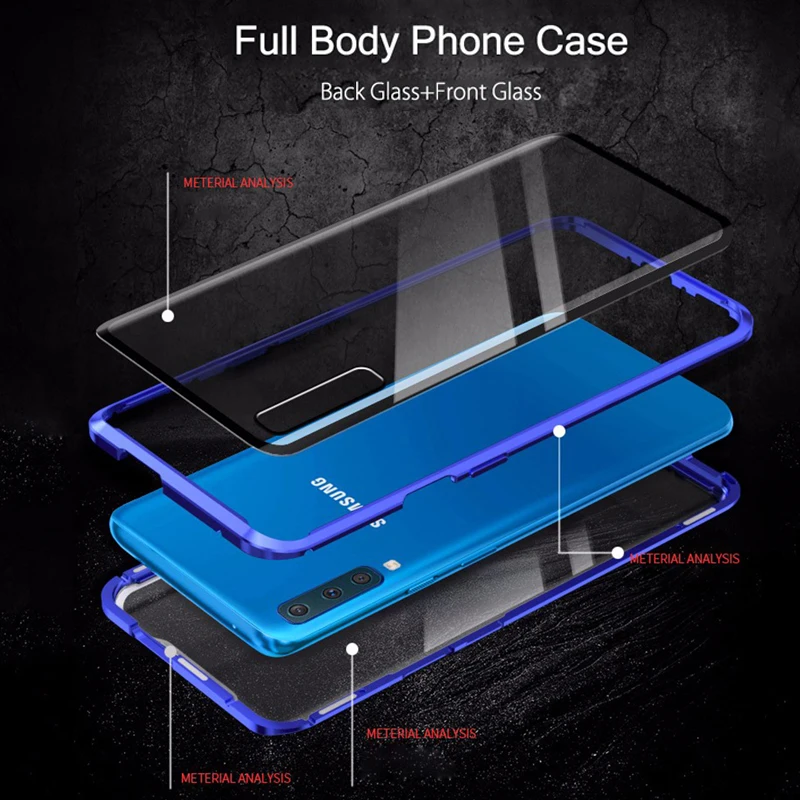 360° Full Protection Magnetic Case For Samsung Galaxy A50 A30 Double Sided Tempered Glass Cover A30S |