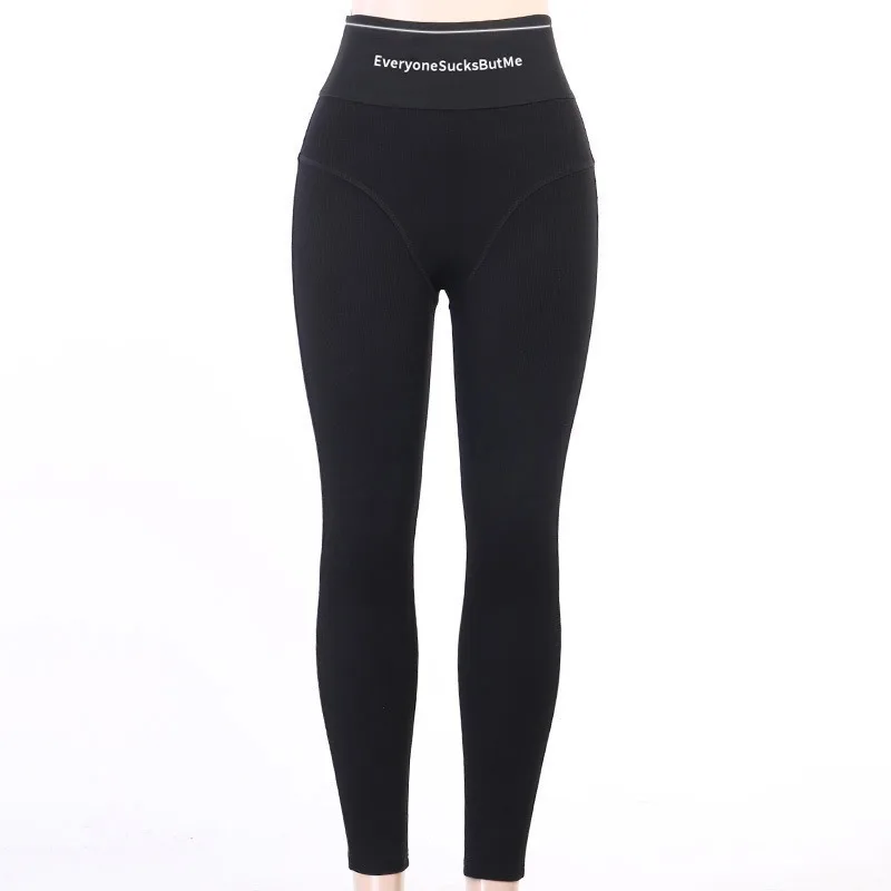 

Fitness Workout Women Sexy Yoga Leggings High Waist Booty Letter Print Knitted Black Sports Pants Gym Push Up Tights Trousers
