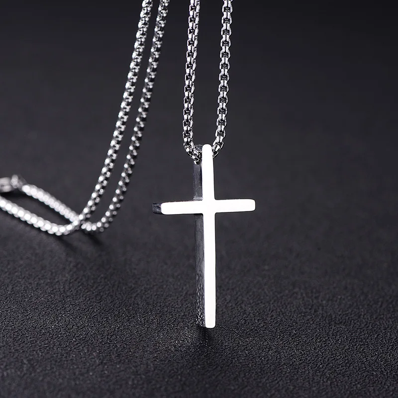 

KunJoe Simple Classic Fashion Double Sided Cross Antique Silver Color Pendant Stainless Steel Chain Necklace Jewelry for Women