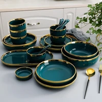 gilt rim green ceramic plate steak food plate tableware bowl ins dinner dish high end porcelain dinnerware set for family hotel