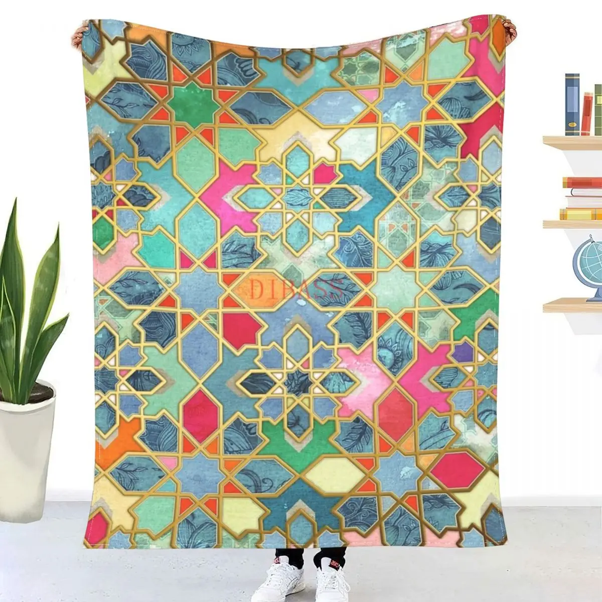 

Gilt Glory - Colorful Moroccan Mosaic 3D Printed Flannel Throw Blanket Bedspread Sofa blankets