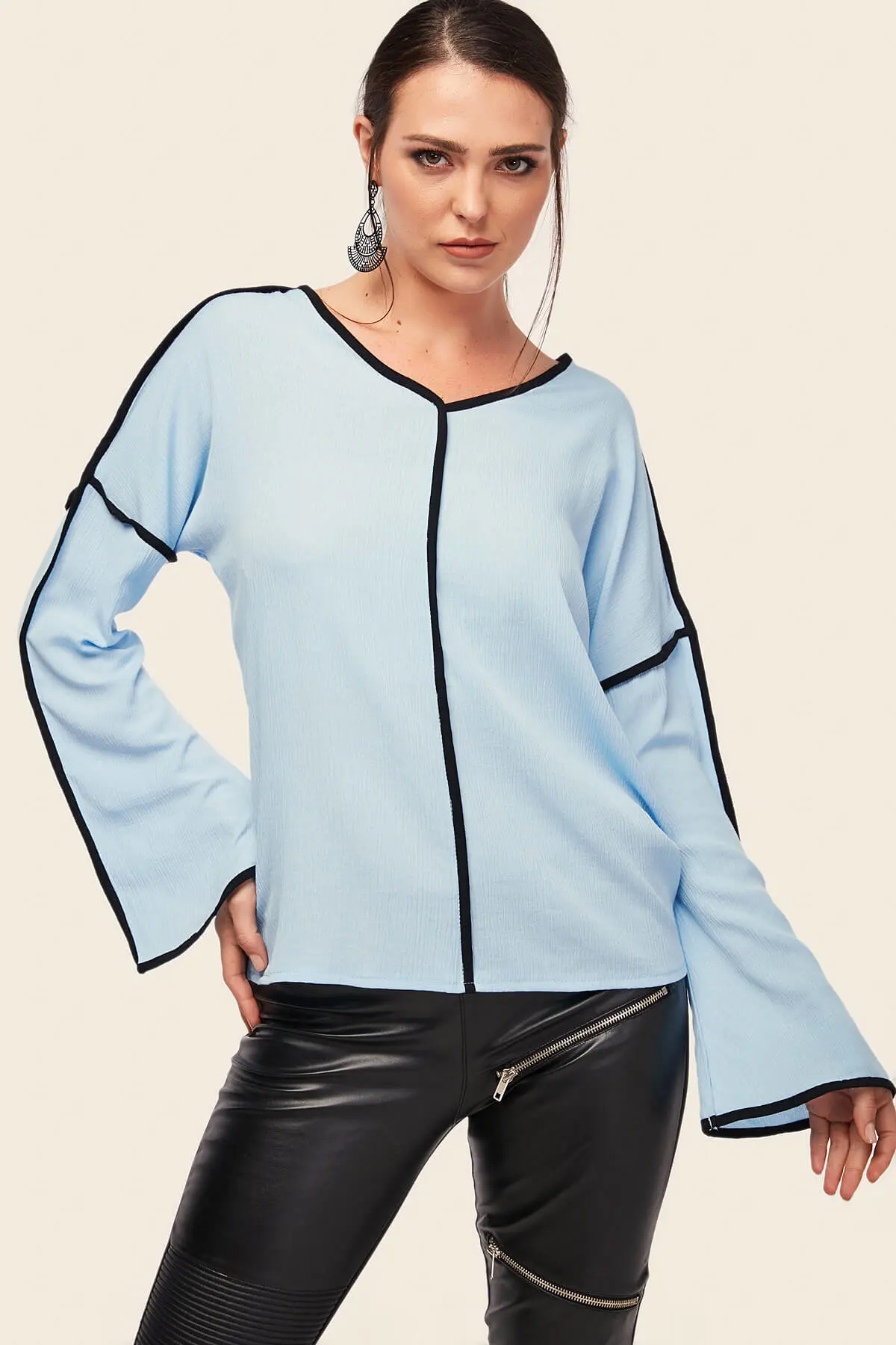 

Модная Универсальная женская шифоновая футболка с V-образным вырезом и рукавами-фонариками