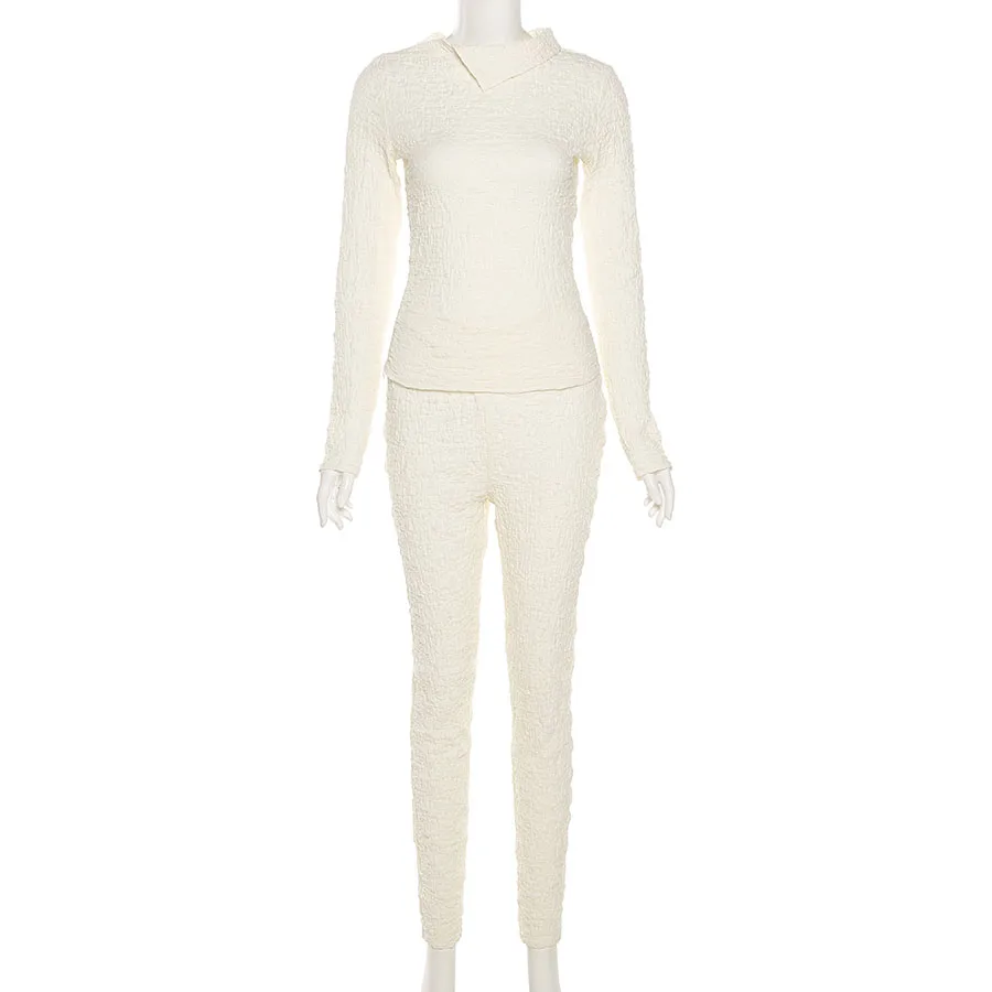 

Sisterlinda Casual Women Ruched Two Piece Set Long Sleeve Turn-down Collar Top+Pants Office Lady All-Matching Outfit Streetwear