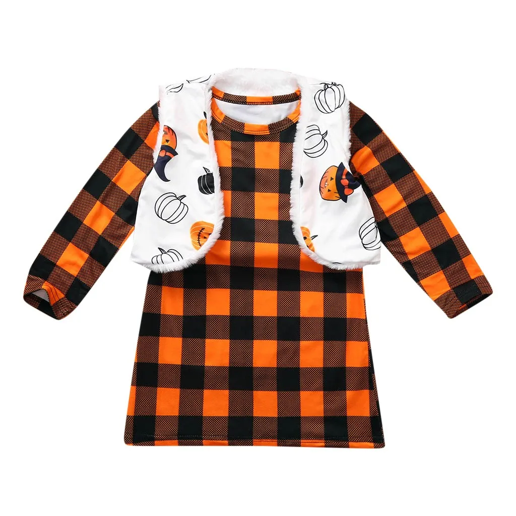 TELOTUNY детское платье с принтом в клетку для девочек на Хэллоуин + Двустороннее