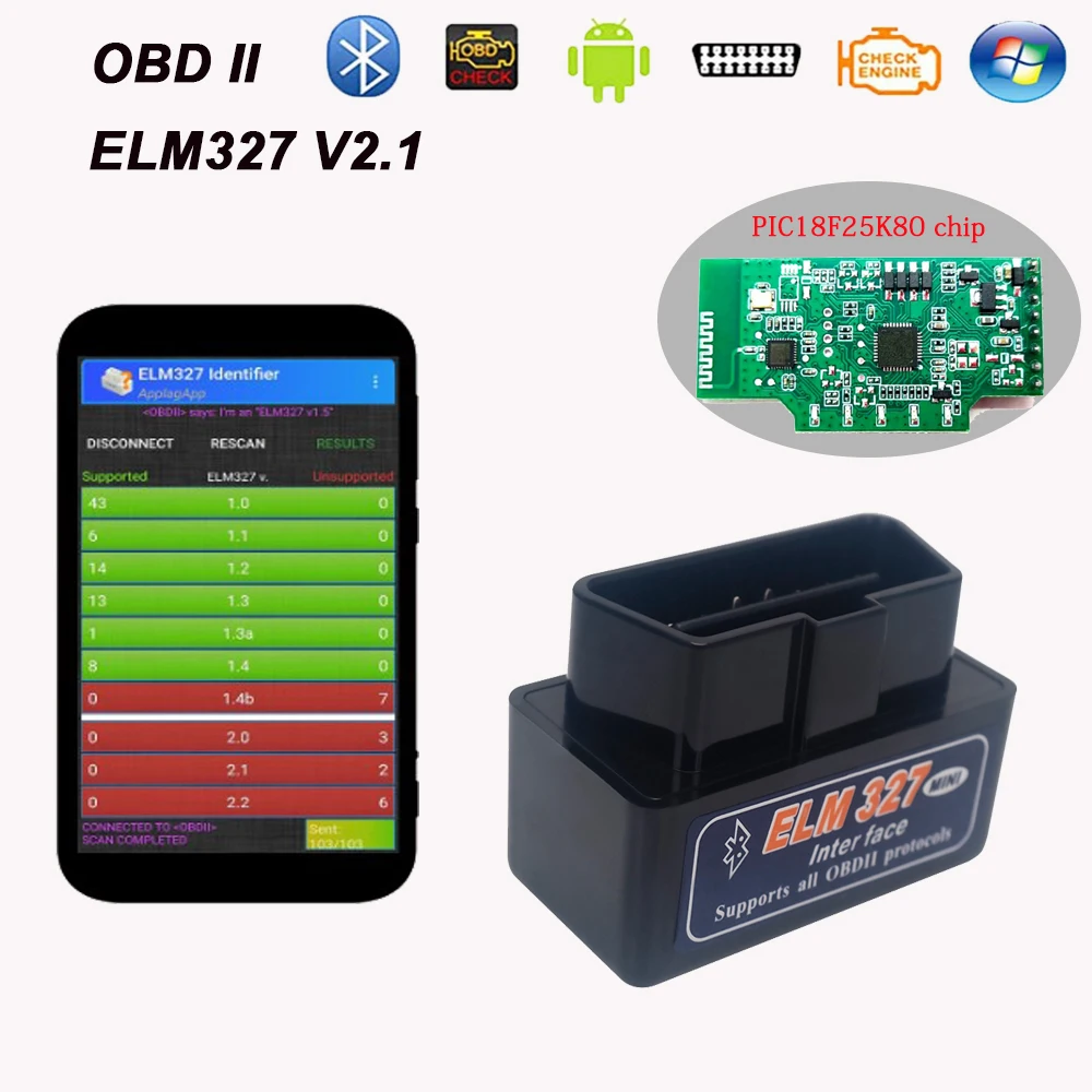 Считыватель кодов Power OBDII Bluetooth сканер ELM327 V2.1 PIC18F25K80 Auto OBD 2 для Skoda Octavia 3 A2 A5 A7 /Fabia/