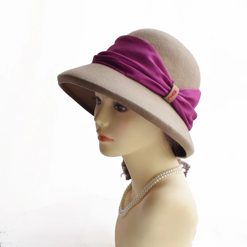 Зимние элегантные женские шляпы PWSX023 из шерсти и фетра с Круглым Верхом широкими