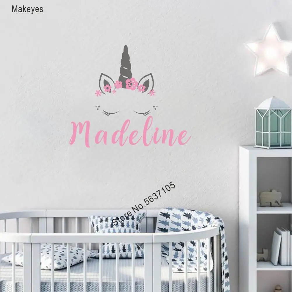 Наклейка на стену Makeyes с именем единорога заказ домашний декор для детской