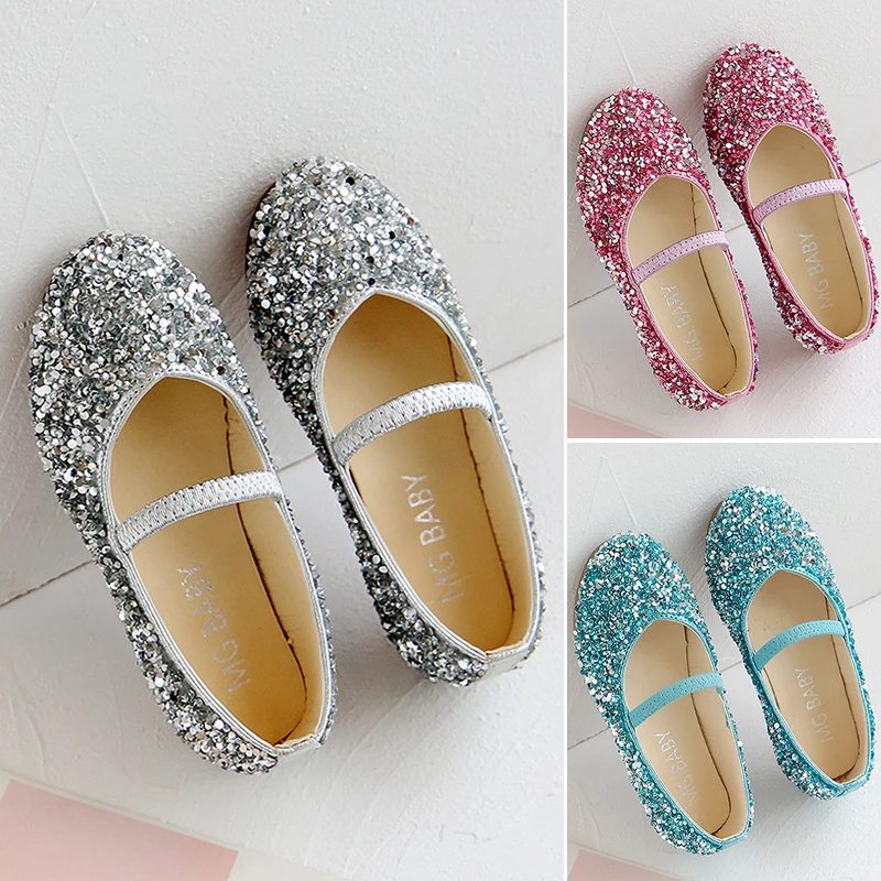 

Children's Fashion Shoes for Girls Kids Doll Children Dress with Rhinestone Crystal Flats Pearls Princess Wedding Party