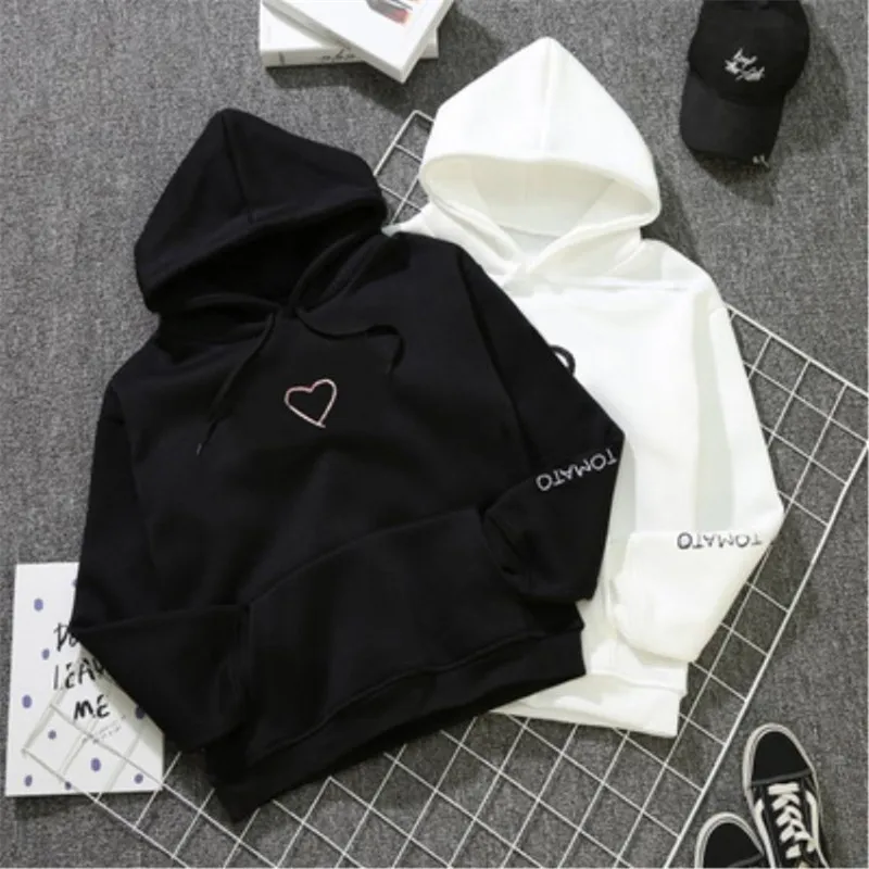 

Womens Letter Heart Embroidery Sweatshirts Hoodie Autumn Long Sleeve Sweatshirt Hooded Pullover Tops Jumper sudadera mujer