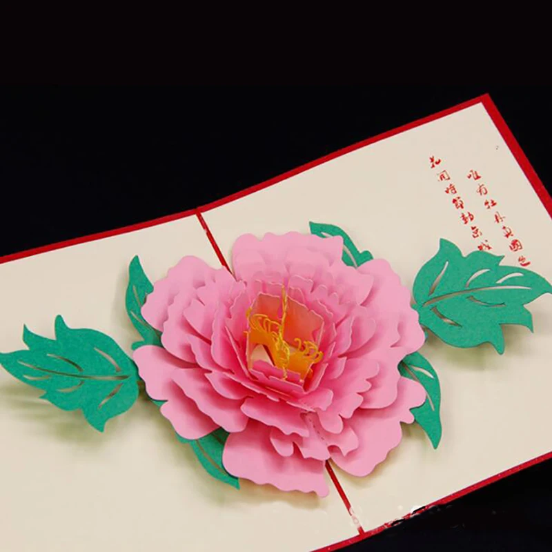 3D Pop UP Cards Gifts Flower Greeting Luoyang Peony Party Invitation Postcards With Envelope Baby Shower Gift Happy Birthday | Дом и сад