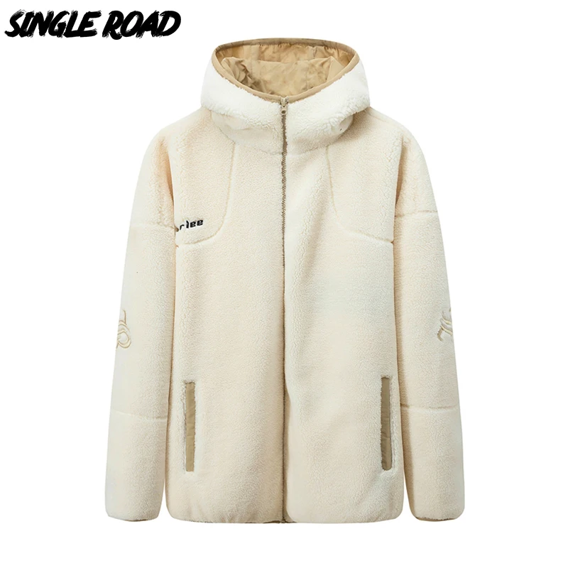 

Single Road Mens Fleece Winter Jacket Men 2021 Fashion Warm Windbreakers Coat Male Hip Hop Japanese Streetwear Jackets For Men