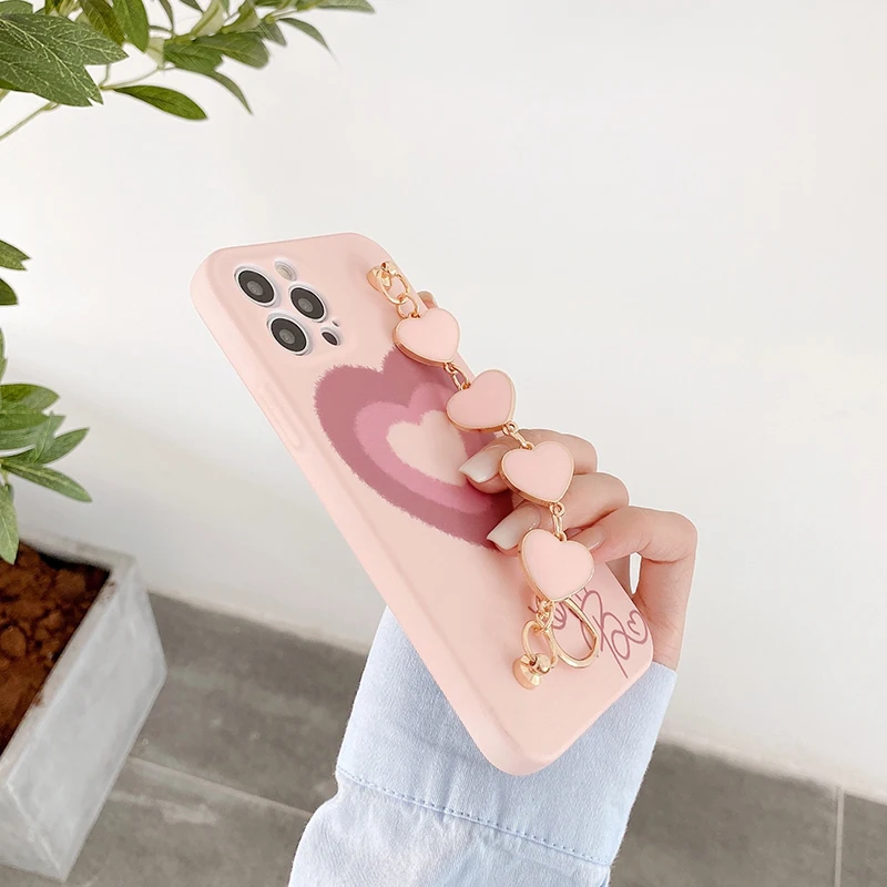 

Phone Cases For iPhone 12 11 Pro Max Cute Love Heart Chain Wristband Case For iPhone X XR XS Max 7 8 Plus Back Cover Coque