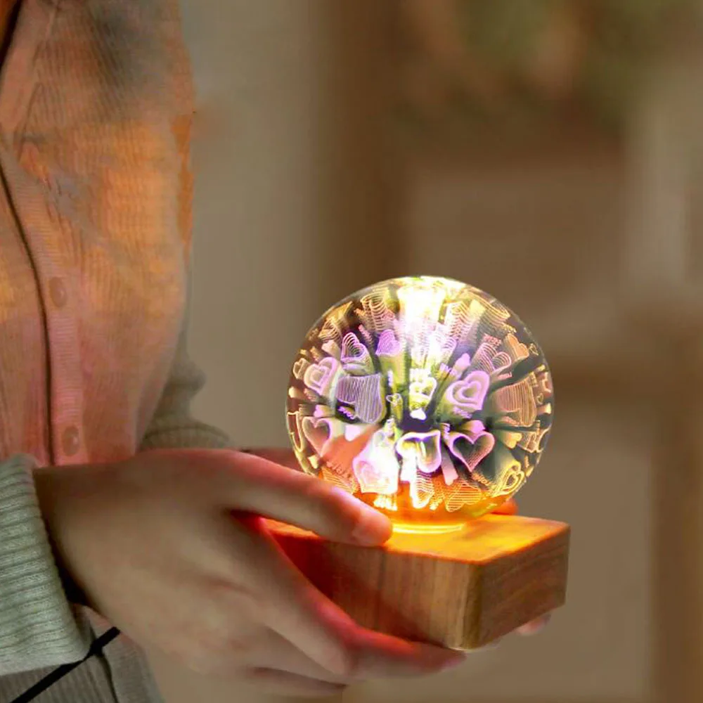 

3D Crystal Colorful Ball Night Light Lightning Lamp LED Magic Glass Sphere Romantic Smoke Lantern USB Ball Table Lamp