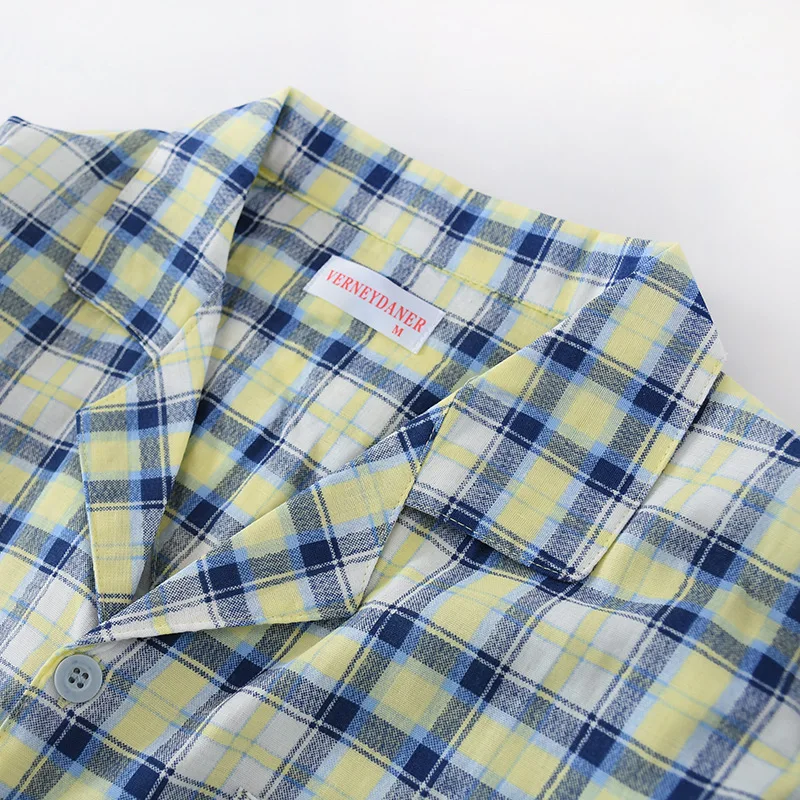 

Classical 3XL Men Pajama Set Spring And Autumn Long Sleeve Cotton Gauze Man Pyjamas Plaid Pajamas Plus Size Casual Sleepwear P