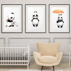 Черно-белая панда зонтик для детской стены Художественная Картина Холст мультфильм скандинавские плакаты печать настенные фотографии девочка Мальчик Детская комната Декор