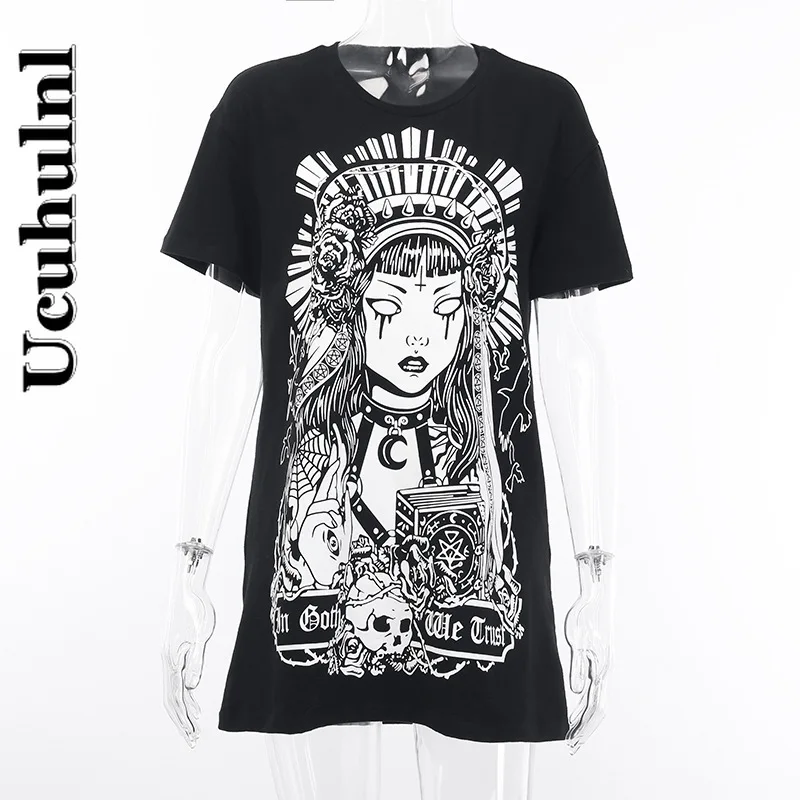 Ucuhulnl Diablo Print Women's Short-sleeved Plus Size Korean Street Loose Bag Hip Sexy T-shirt Skirt | Женская одежда