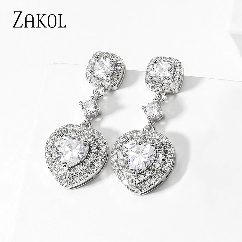 

ZAKOL милые романтические серьги высокого качества с кубическим цирконием в форме сердца для женщин, роскошные свадебные ювелирные изделия д...