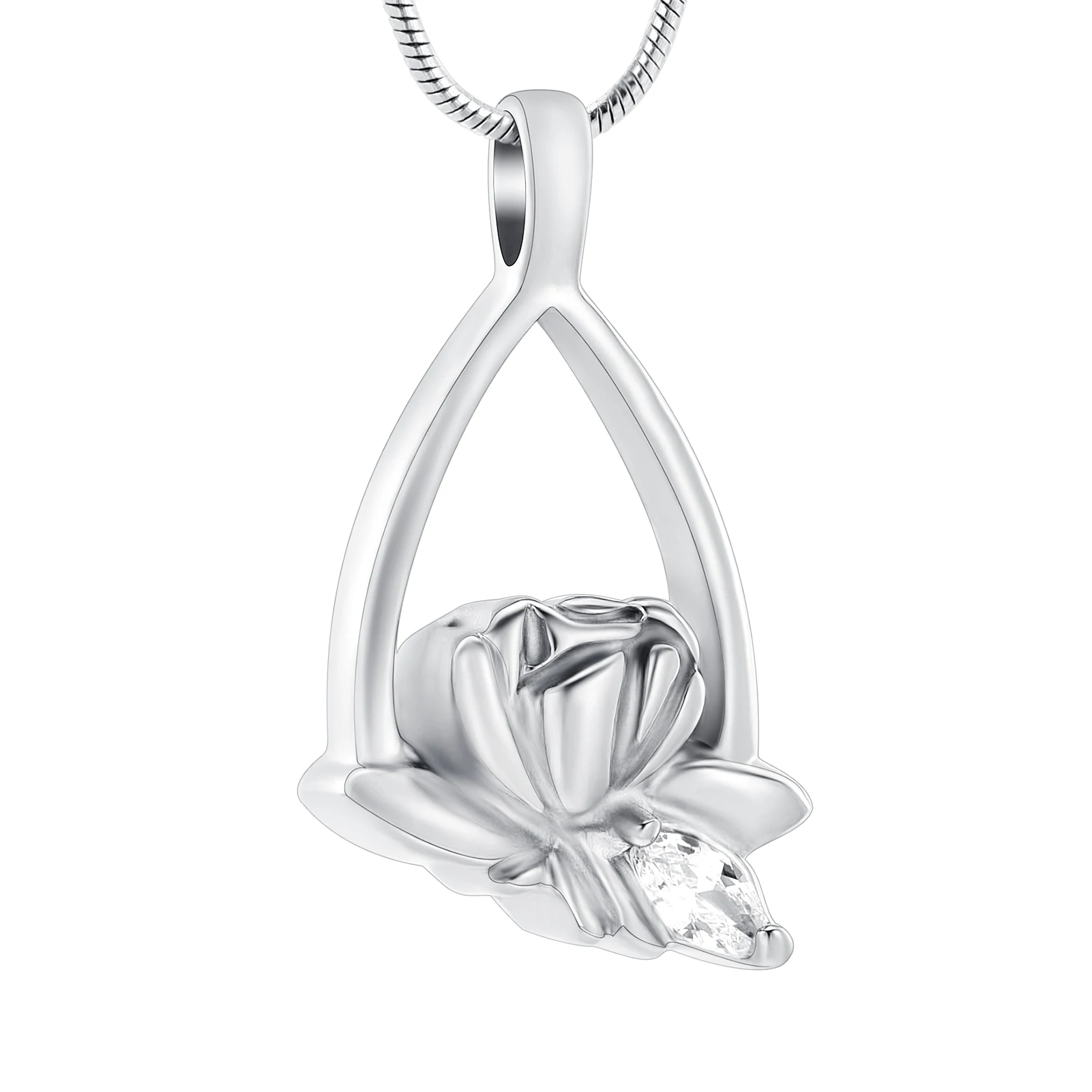 

Lotus Cremation Pendant With Clear Zircon Stainless Steel Memorial Jewelry Women Keepsake Urn Necklace For Ashes