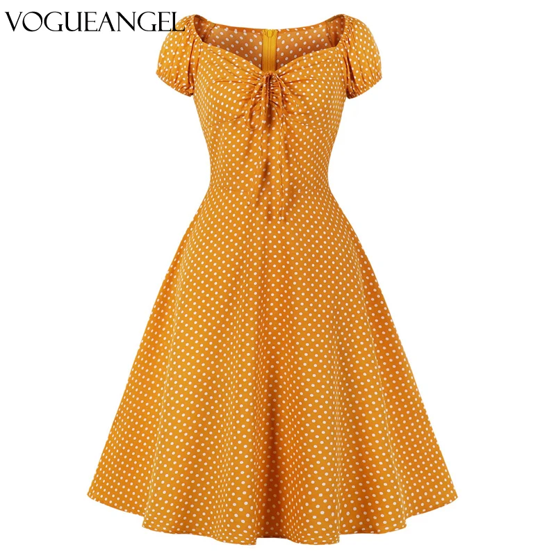 Женское винтажное платье в горошек белое стиле Одри Хепбёрн с лямкой на шее 50-60-х