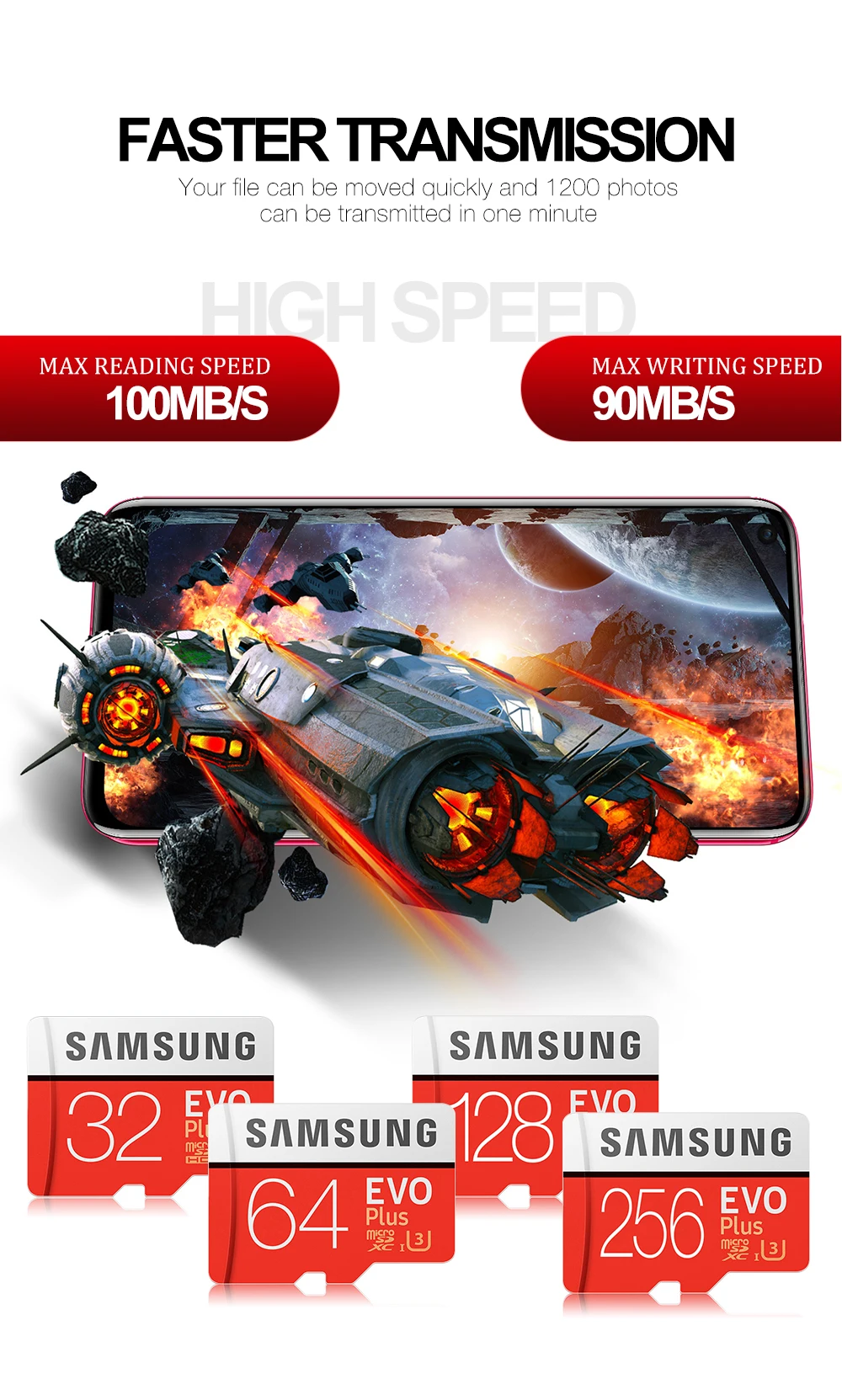 SAMSUNG TF Micro SD карта памяти MicroSD EVO Plus класс 10 U3 32 Гб 64 Гб 128 ГБ 256 Гб Смартфон планшет камера