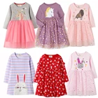 Новинка 2022, весенне-осеннее платье для девочек, повседневная одежда с длинным рукавом для девочек с мультипликационным рисунком принцессы, платья с принтом единорога, наряды с блестками