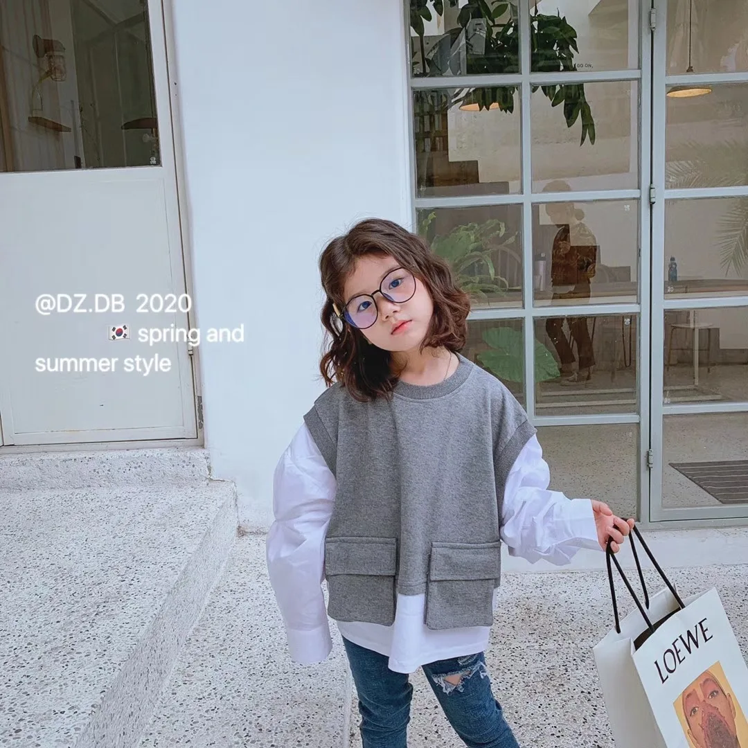 Детская одежда Новинка Весна 2020 Детский свитер детский пуловер с имитацией двух