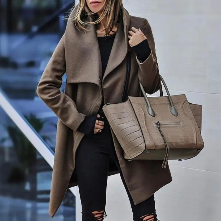 

2021 new solid color long-sleeved coat loose lapel coat