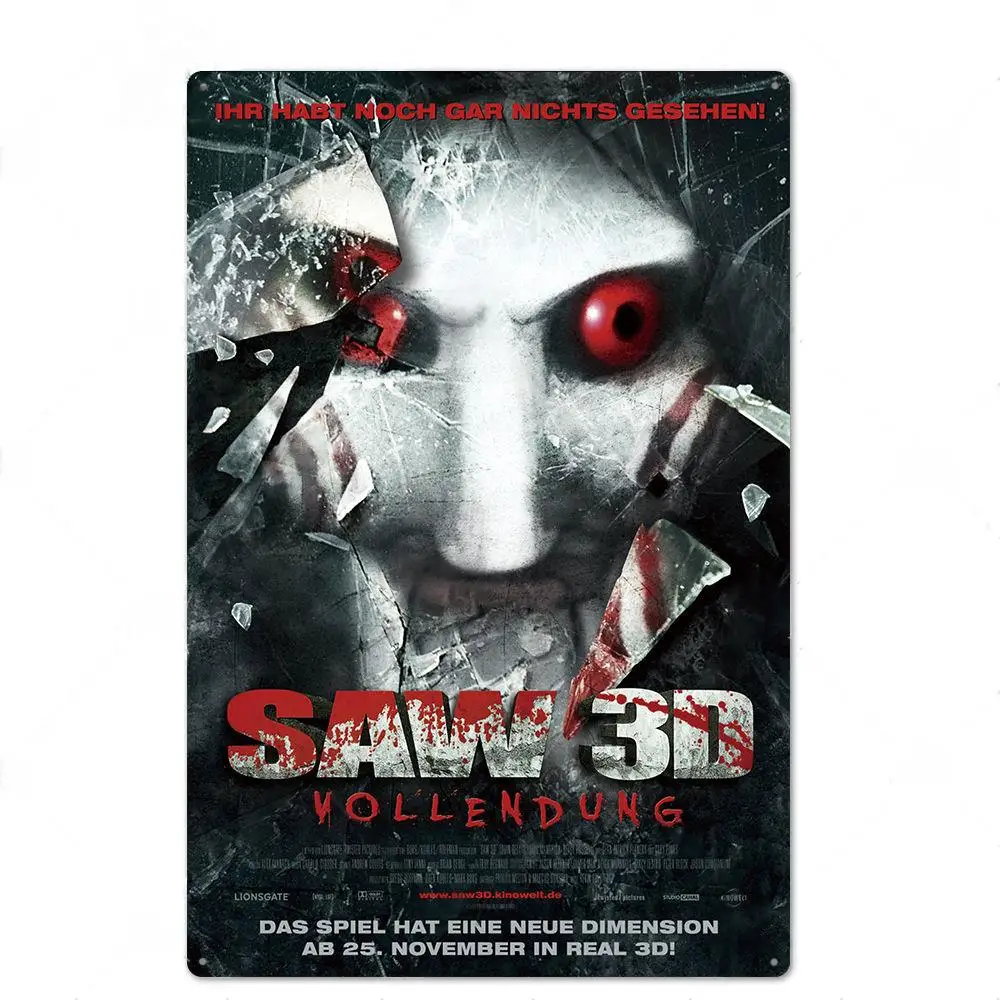 

Saw Movie Metal Poster Vintage Tin Sign Metal Sign Plaque Metal Vintage Retro Wall Decor for Man Cave Decorative Metal Tin Sign