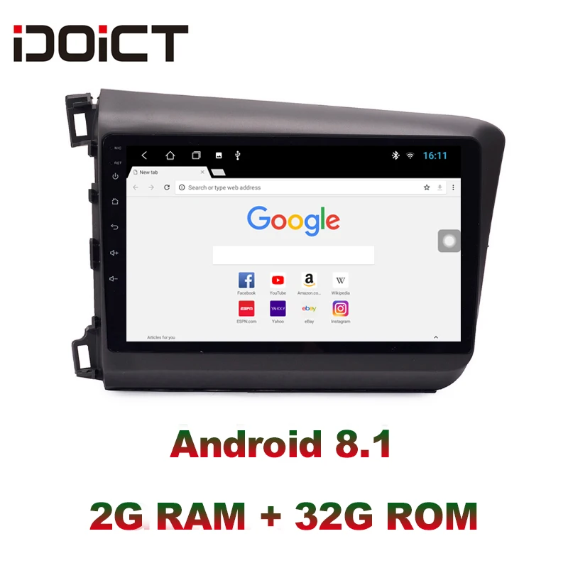 IDOICT Android 8 1 IPS 2G + 32G автомобильный DVD плеер GPS навигация Мультимедиа для Honda Civic радио