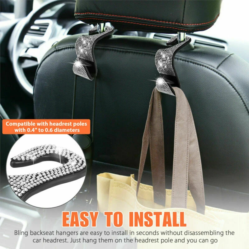 

Auto Fastener Car Back Seat Hook Bling Rhinestones Crystal Handbag Headrest Hanger Holder Interior Accessories