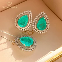 gica gema luxury paraiba tourmaline jewelry set water drop shaped real 925 sterling silver earrings pendant female gifts