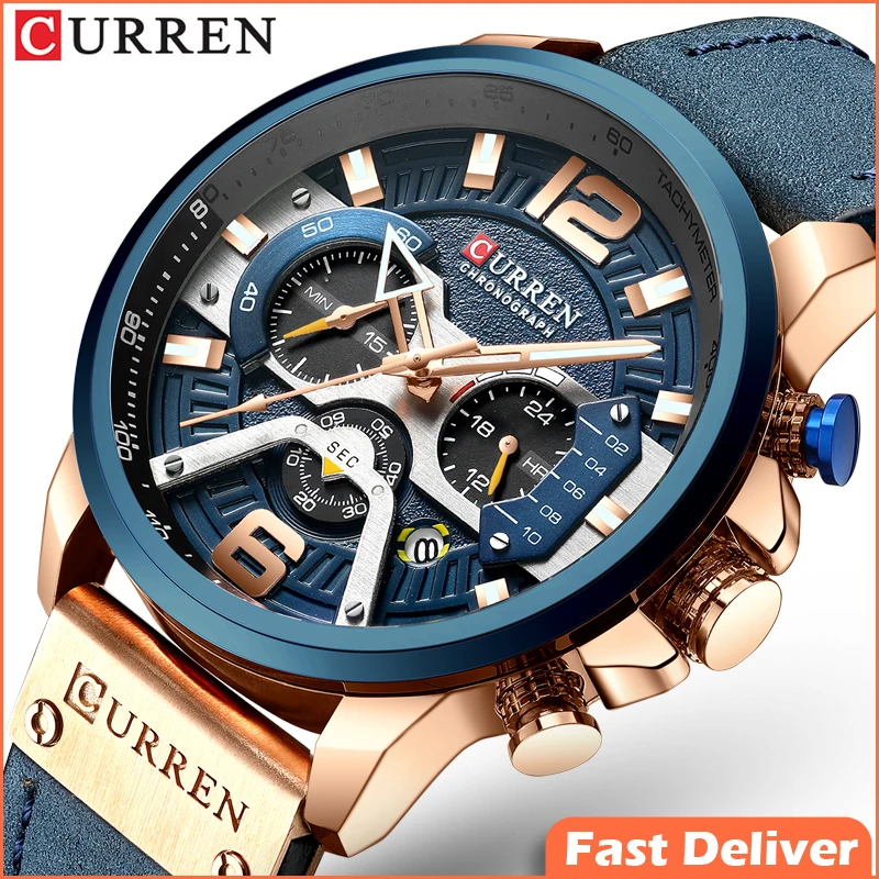Мужские повседневные спортивные часы CURREN синие Роскошные наручные в стиле