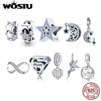 wostu authentic 925 sterling silver star moon charms pendant fit original bracelets women party fashion diy jewelry gift making