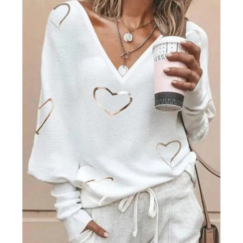 

Tops Ladies Blouse Fashion Spring Casual Long Sleeves Print Women's Clothing V-Neck Office Lady Solid Women Shirts