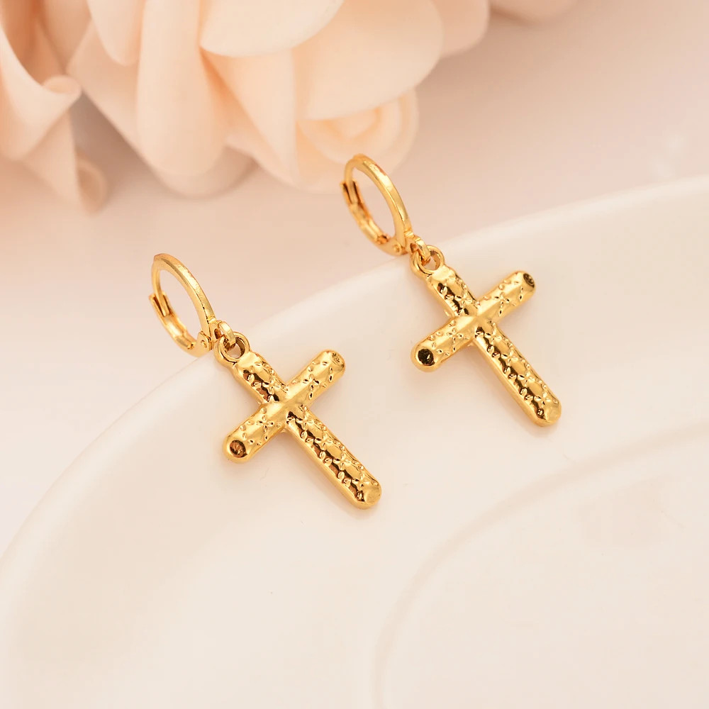 Серьги-подвески с крестиком милые золотые серьги изображением Иисуса Христа из