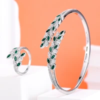 missvikki micro pave cubic zirconia stones leaves bangle ring jewelry set for girl gift bridal wedding accessories high quality