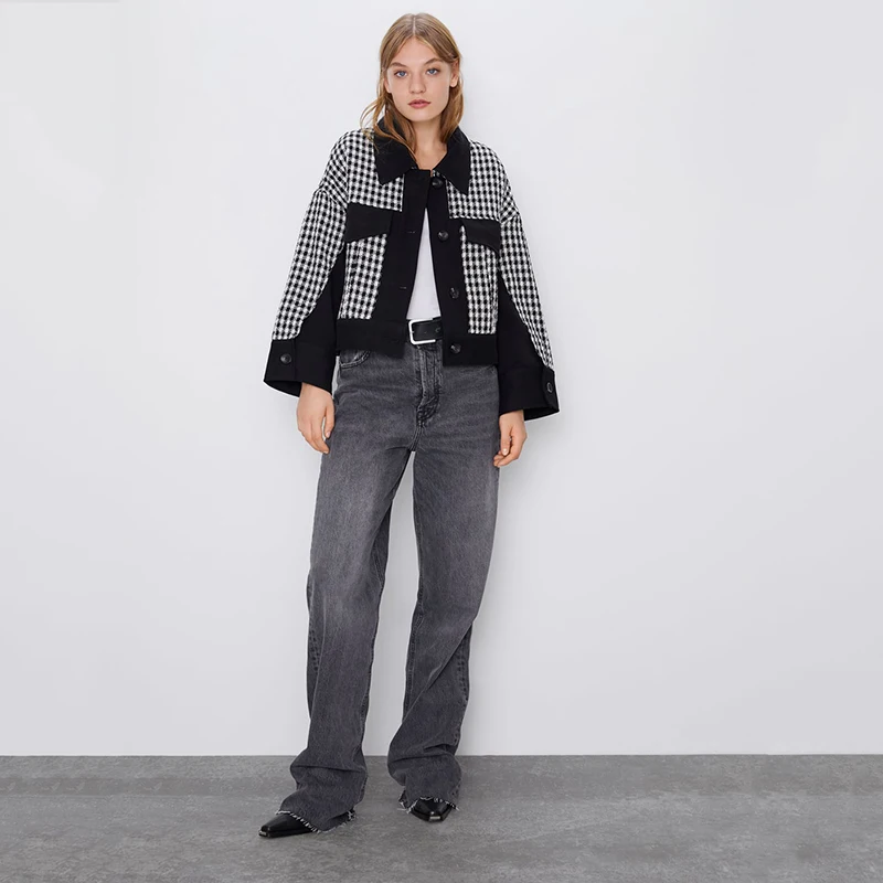 Осенняя клетчатая куртка ZA 2019 модная женская новая модель свободная