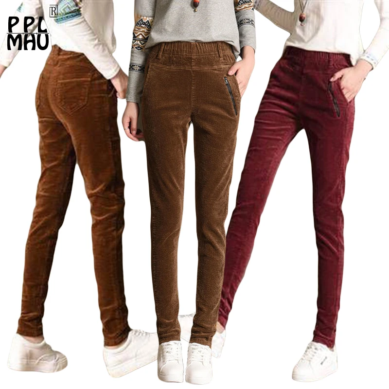 Женские вельветовые брюки с поясом на резинке большие размеры|Брюки| |