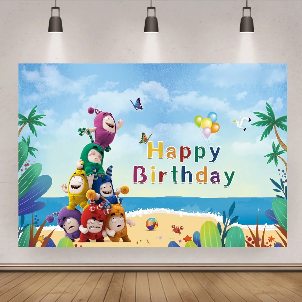 

Oddbods Backdrop Ocean Beach Colorful Graffiti Baby Shower Happy Birthday Party Photo Background Booths Studio Banner