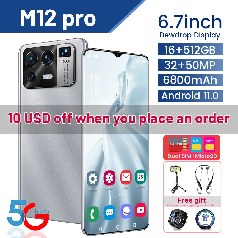 

Global Version M12 Pro 6.7-inch Smart Camera Game Phone Unlocked 32MP+50MP 6800mAh Facial Recognition Fingerprint Unlock