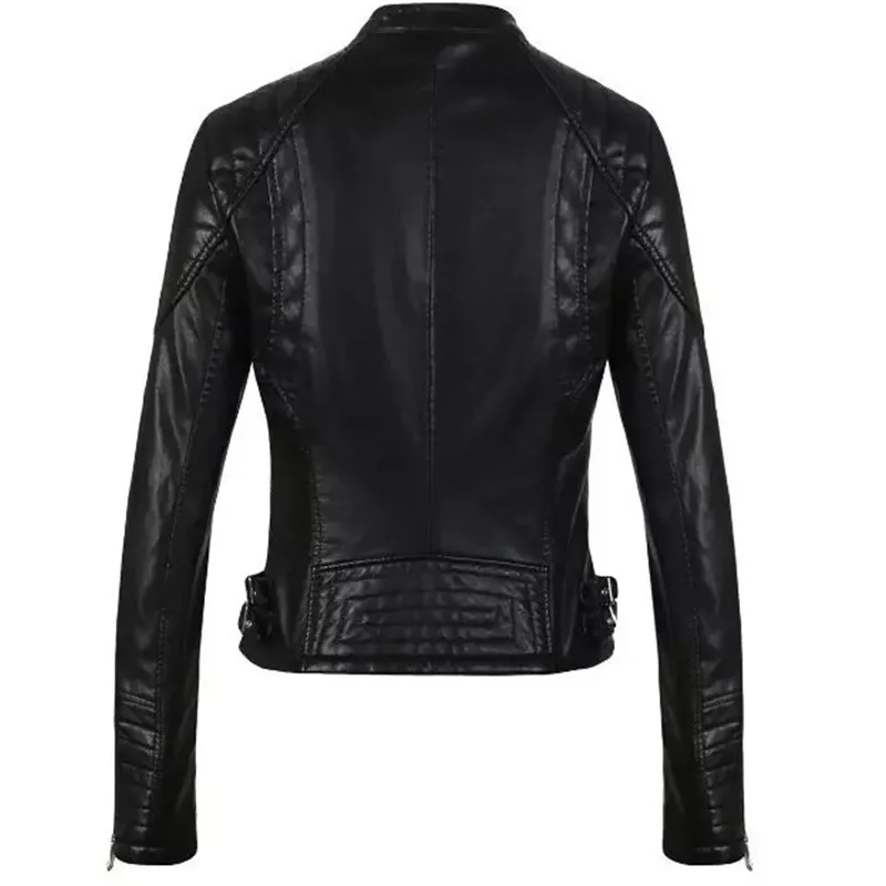 Womens Autumn Winter Jacket Motorcycle PU Leather Coat European Style Slim Black Short Sweet Cool High Street Party Dating Top enlarge