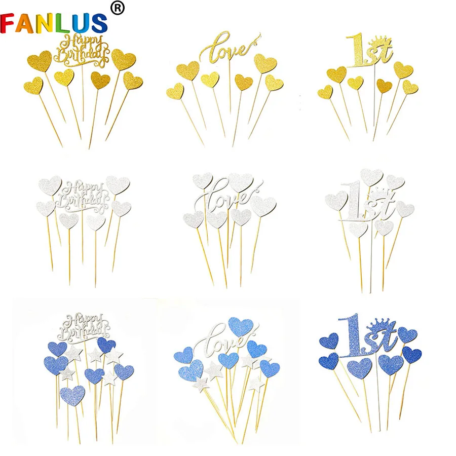 С днем первого дня рождения украшения торта Топпер золотые для кексов День