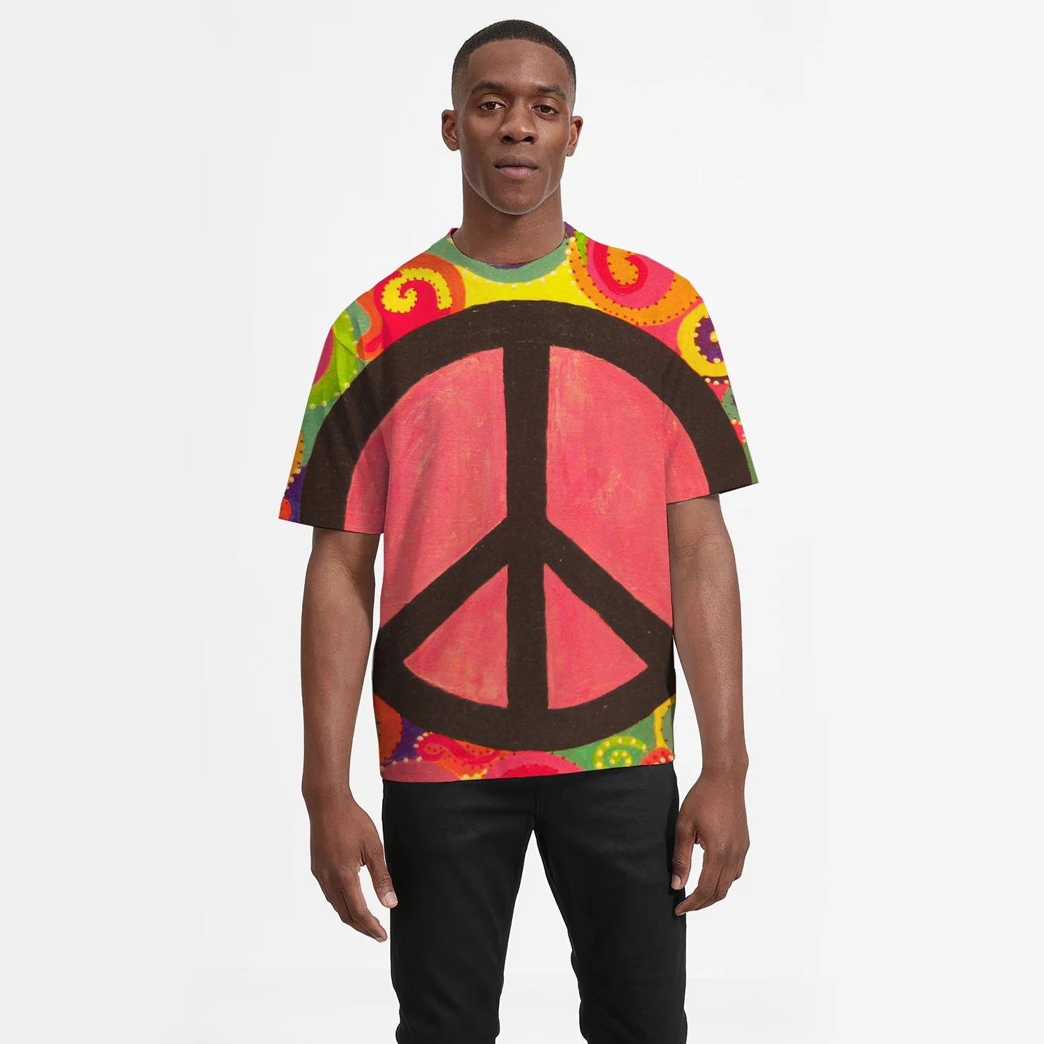 

Новинка 2021, летняя футболка, Мужская Уличная одежда, футболки мира и любви с коротким рукавом, топы, Мужская одежда, повседневная футболка ов...