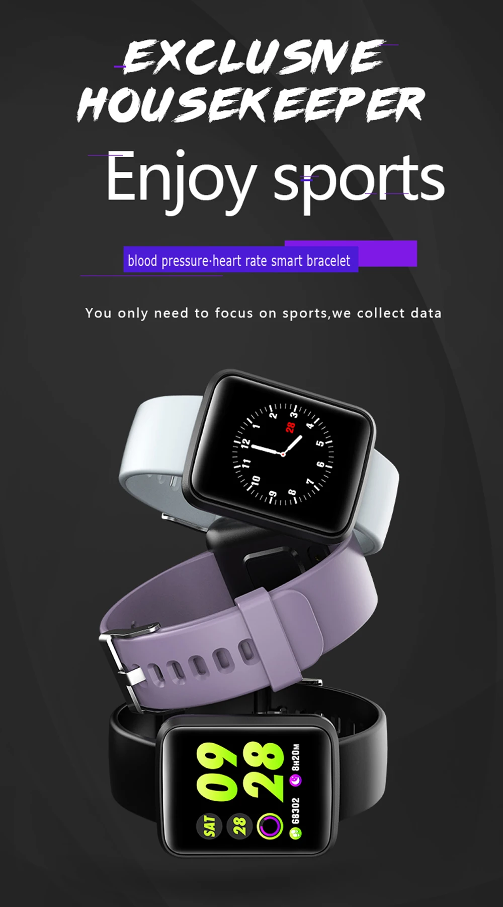H19 Smart Bracelet 1.3&quot Large Color Screen Heart Rate Blood Pressure Health Monitoring Waterproof Bt Sports Watch Multi-Language |