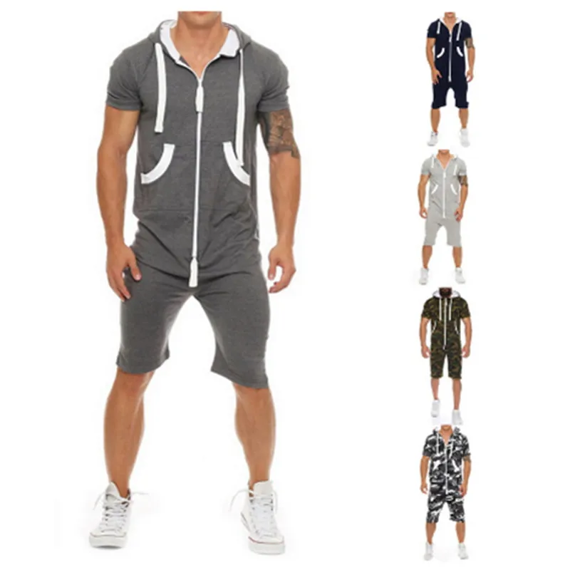 Men's Summer Short Jumpsuit Casual Sweatshirt Suit Zipper Hoodie 2019 New Camouflage Print Overalls Streetwear | Мужская одежда