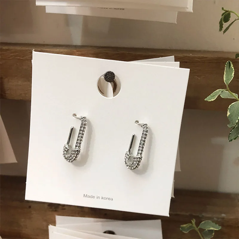 

Pin Paperclip Safety Earrings Women Pin Full Rhinestone Bling European Unique Accessories Earring Jewelry Gift Earring Hoop