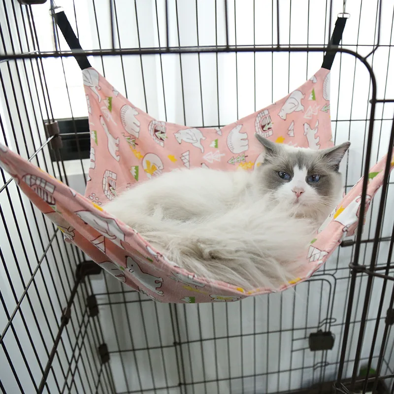 

Pet Hammock Canvas Cat Cage Hammock Flannel Animal Sleeping Bag Swing Adjustable Double-Sided Available Hanging Nest Pets Suppli