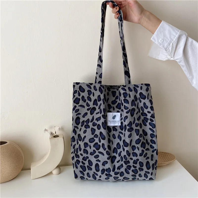

Winter Vintage Corduroy Women Shoulder Bags Leopard Print Ladies Eco Resuable Shopping Handbag Fashion Girls Student Casual Tote
