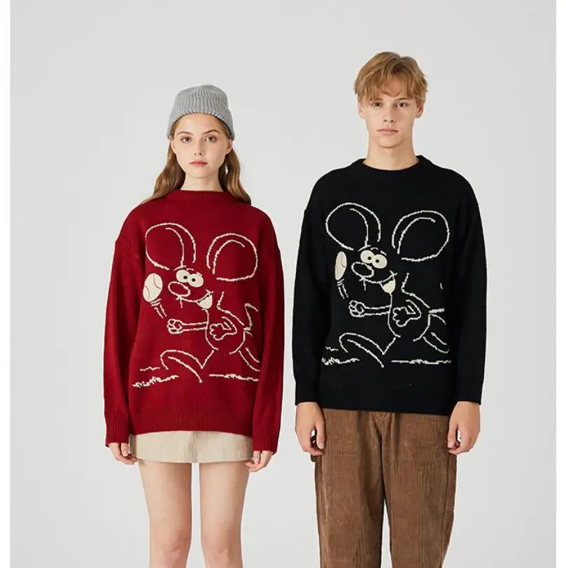 

Men Mouse Vintage Winter Sweaters 2021 Pullover Mens O-Neck Korean Fashions Sweater Women Casual Harajuku Clothes