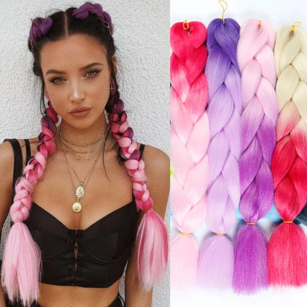 XUANGUANG длинные плетеные волосы для наращивания 24 дюйма Джамбо вязаные косички